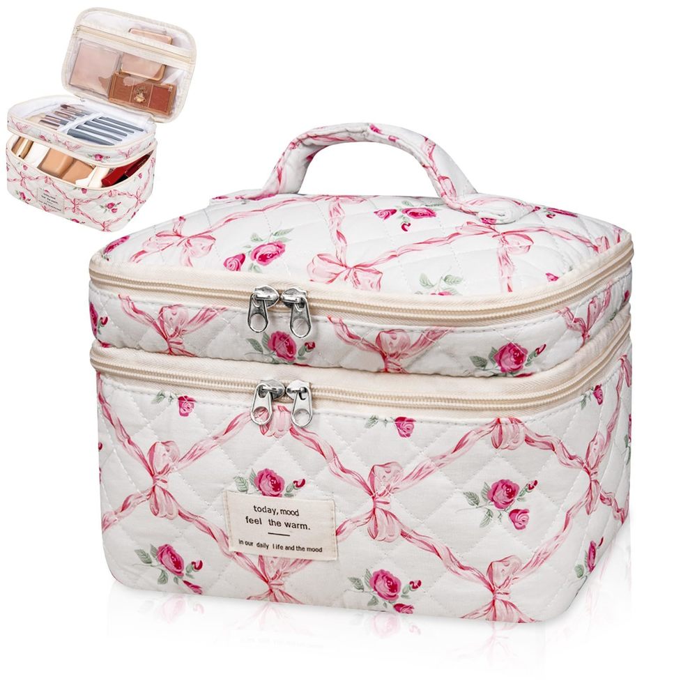 Makeup Bag, Large Cosmetic Bag For Women Girls, Cute Quilted Makeup Bags,😘